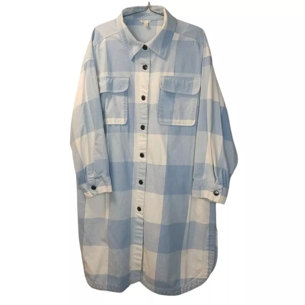 Cato Trench Flannel Shacket Blue Check Duster Longline Jacket Plus 4X 5X 26/28W